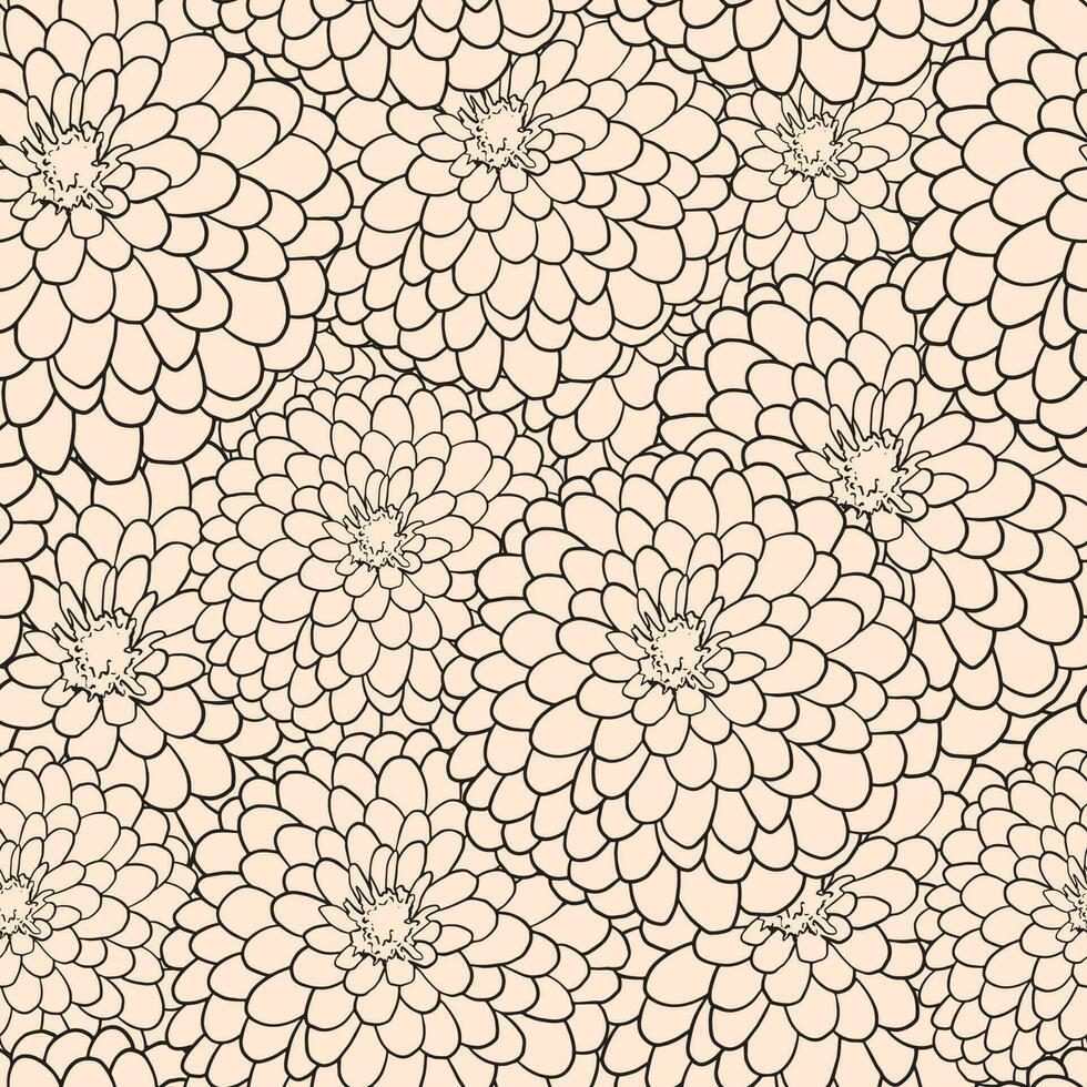 linjär mönster med dahlia. 70s stil allmänning zinnia blomma på beige bakgrund vektor
