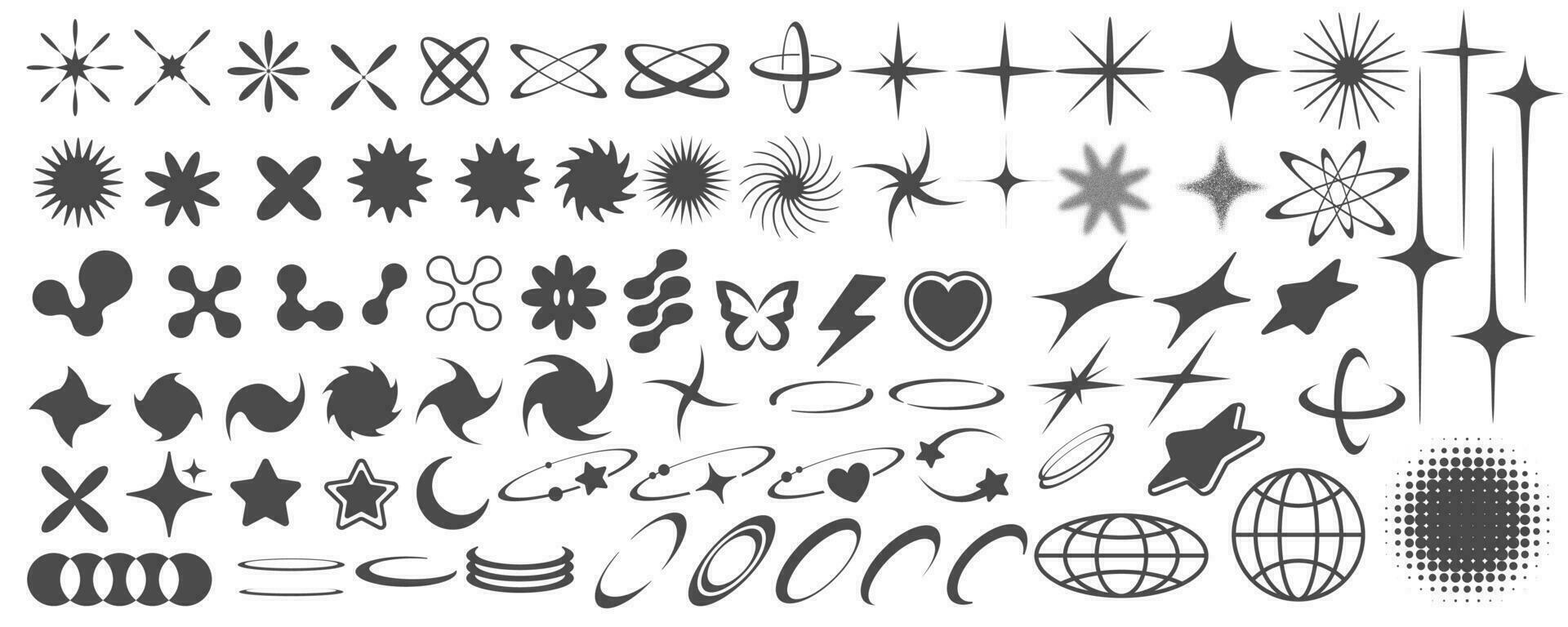 y2k retro element. abstrakt former och symboler för trogen design. geometrisk häftig ikoner. vektor årgång uppsättning på vit bakgrund