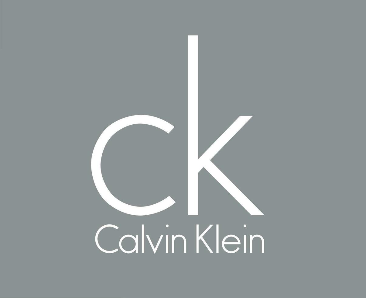 Calvin klein Logo Marke Kleider Symbol mit Name Weiß Design Mode Vektor Illustration mit grau Hintergrund