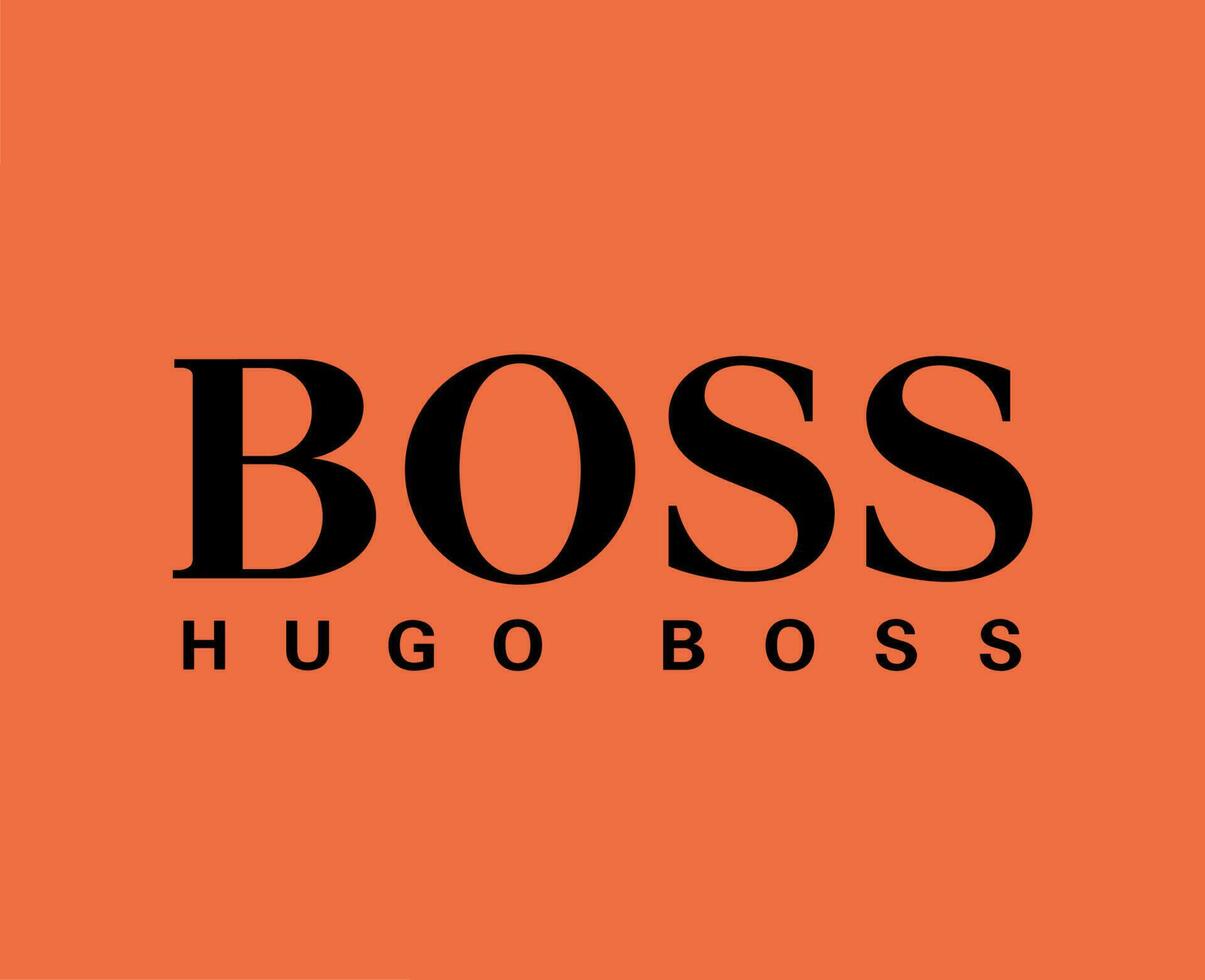 Hugo Boss Marke Kleider Logo Symbol schwarz Design Sportkleidung Mode Vektor Illustration mit Orange Hintergrund