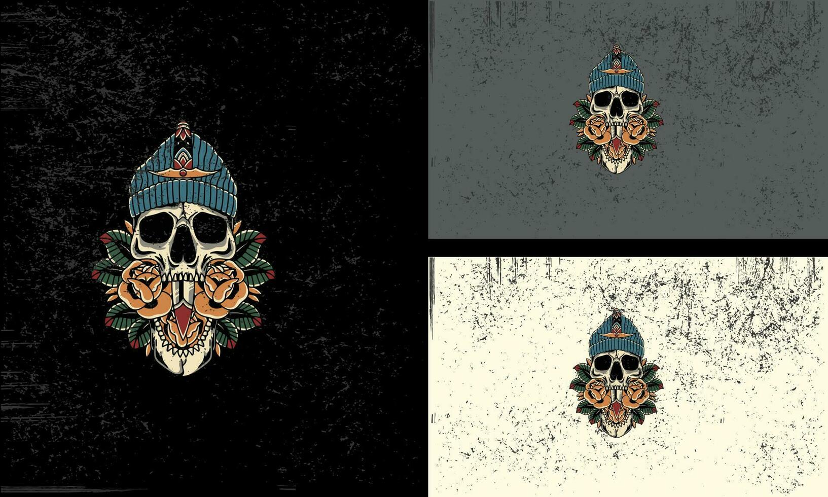 Kopf Schädel und Blumen Vektor Maskottchen eben Design