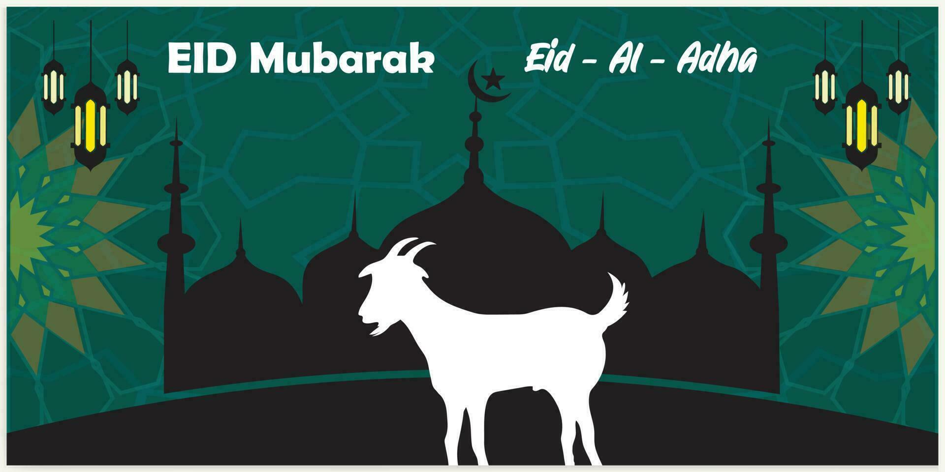 Illustration Vektor Grafik von ein Moschee und Ziege im Silhouette mit ein glühend Laterne zum eid al adha Mubarak. gut zum Hintergrund, Banner, Karte, und Poster Flyer Vorlagen.