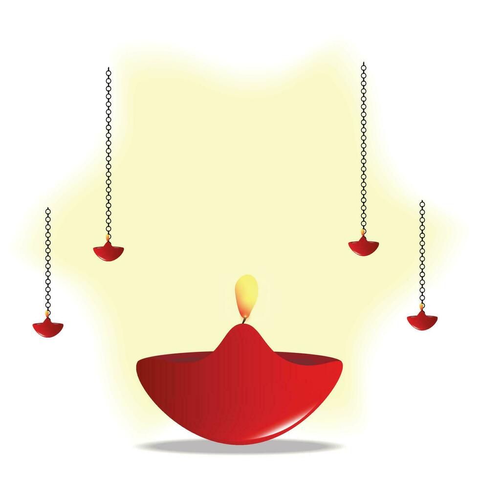 Diwali Gruß Vorlage mit schön Verbrennung Diwali Diya Öl Lampe auf Gelb Hintergründe. vektor