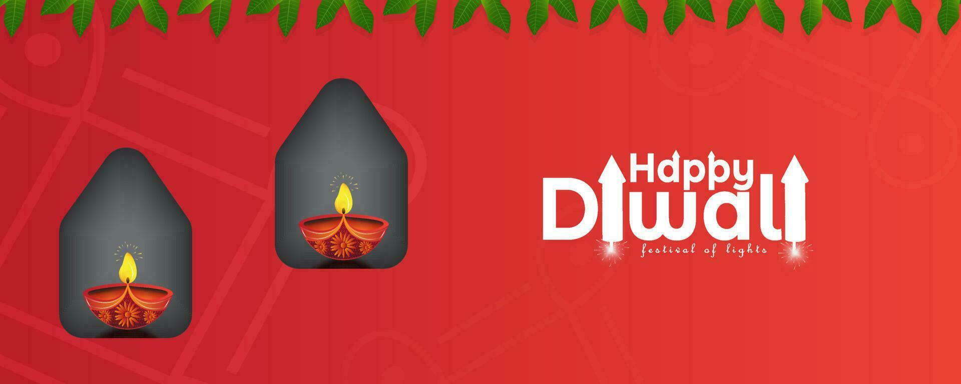 glücklich Diwali. Sozial Medien Header Webseite oder Banner Design mit Öl Lampe auf rot Hintergründe zum Diwali Festival zelebrieren. Vektor