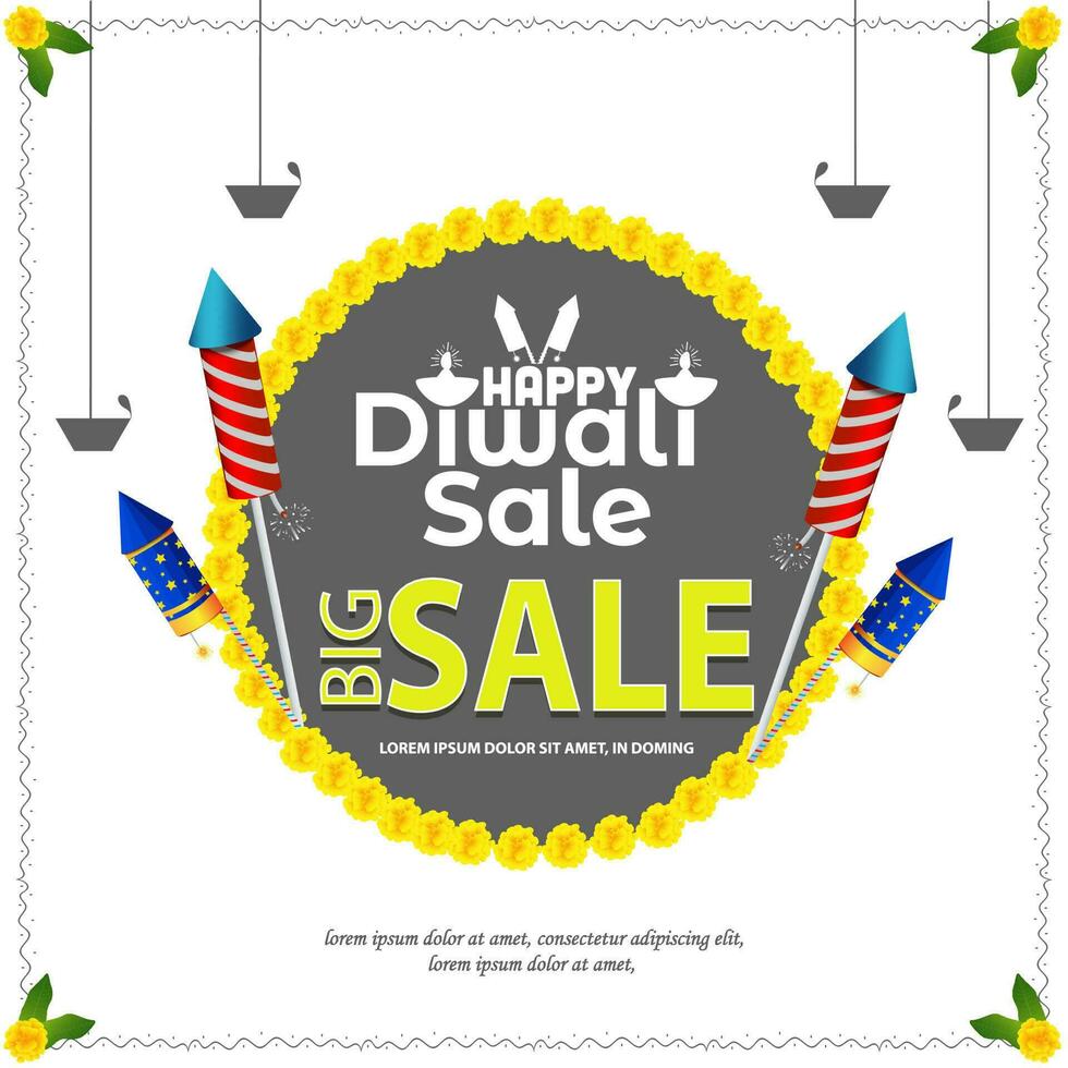 Lycklig diwali stor försäljning mall design med smällare vektor