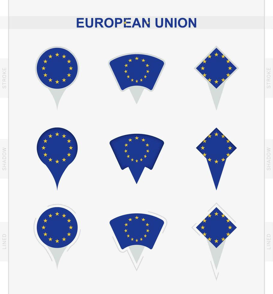 europäisch Union Flagge, einstellen von Ort Stift Symbole von europäisch Union Flagge. vektor