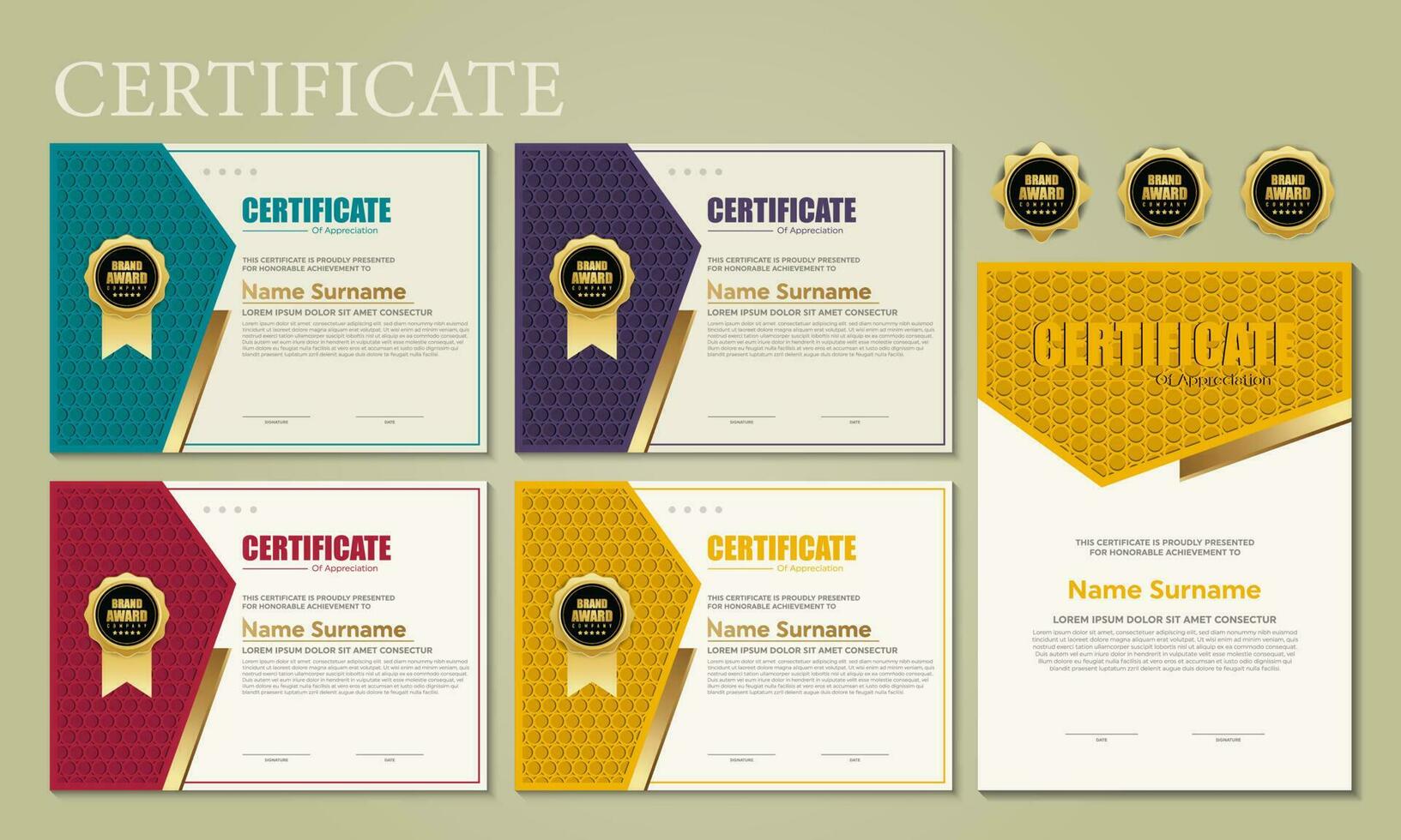 Award Template Zertifikat, goldene Farbe und blauer Farbverlauf. enthält ein modernes Zertifikat mit einem goldenen Abzeichen. vektor