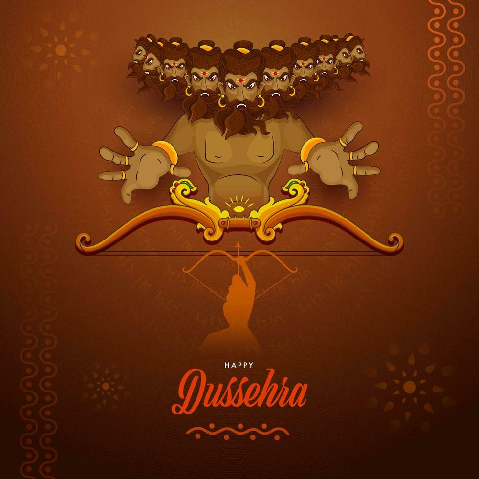 Lycklig Dussehra firande begrepp med demon ravana dödade förbi herre rama på brun bakgrund. vektor