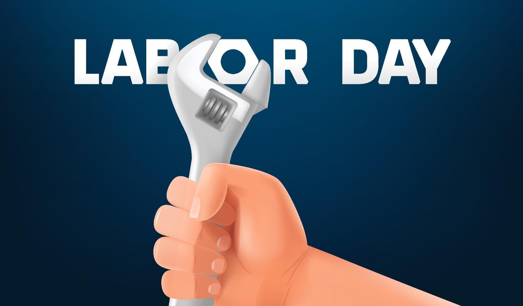 Labor Day gratulationskort med hand och skiftnyckel vektor