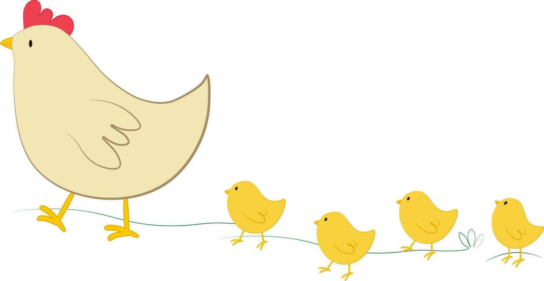 Vektor Illustration von Orange Hähnchen und wenig Gelb Küken Zeichen im Karikatur Stil. Digital Clip Art mit Bauernhof Henne und Küken zum Ostern Design