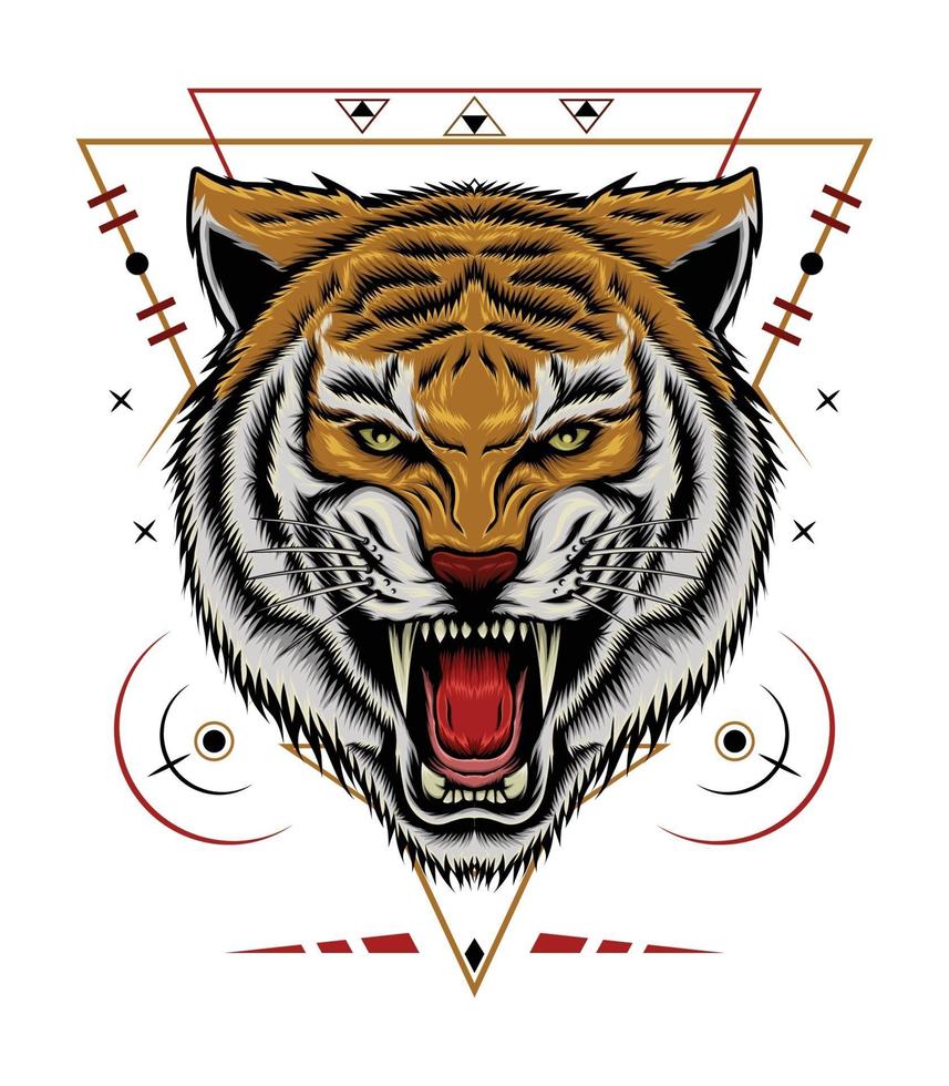 Logo Tiger Vektor. Tigerkopf Illustration. Design für T-Shirt, Maskottchen, Logo-Team, Sport, Metalldruck, Wandkunst, Aufkleber vektor