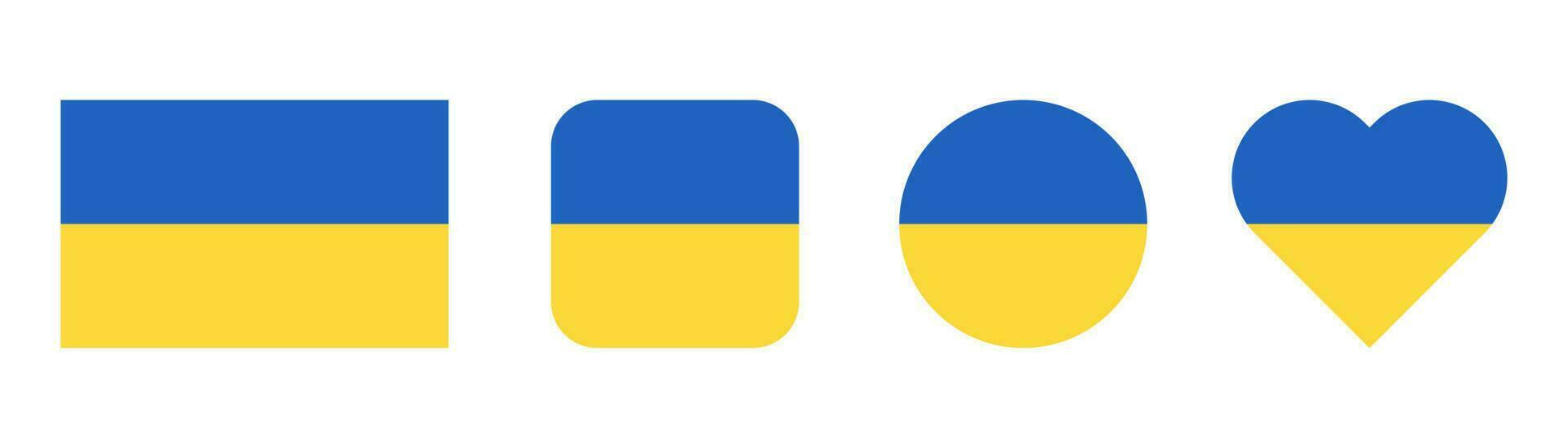 Ukraine-Flagge. Flagge der Ukraine. Nationales Symbol. quadratisch, rund und herzförmig. ukrainisches Flaggensymbol. blaue und gelbe Abbildung. Stock-Vektor-Illustration vektor