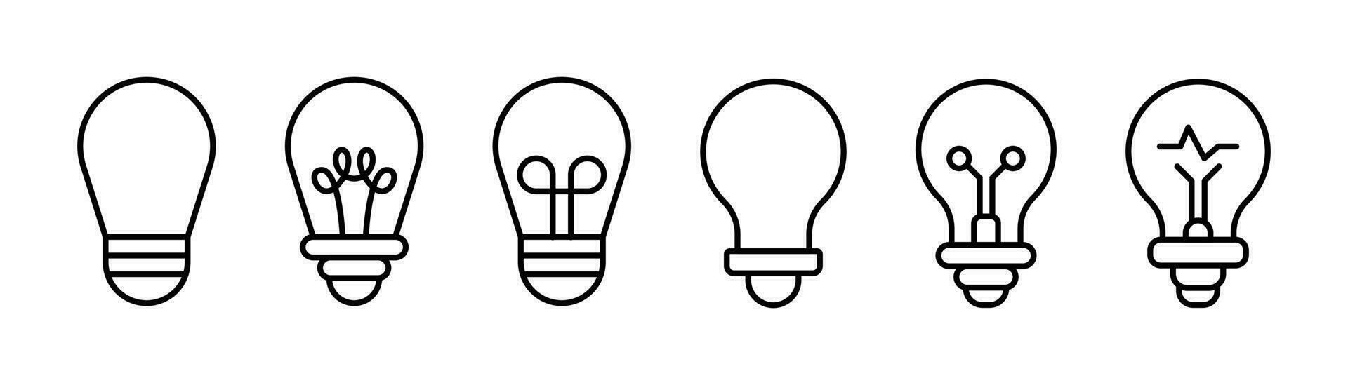 die Glühbirne Symbol Satz. Gliederung Lampe Symbol. Idee Symbol. Licht Birne Zeichen im Linie. Lampe Vektor Illustration. linear die Glühbirne Symbol. Lager Vektor Illustration.