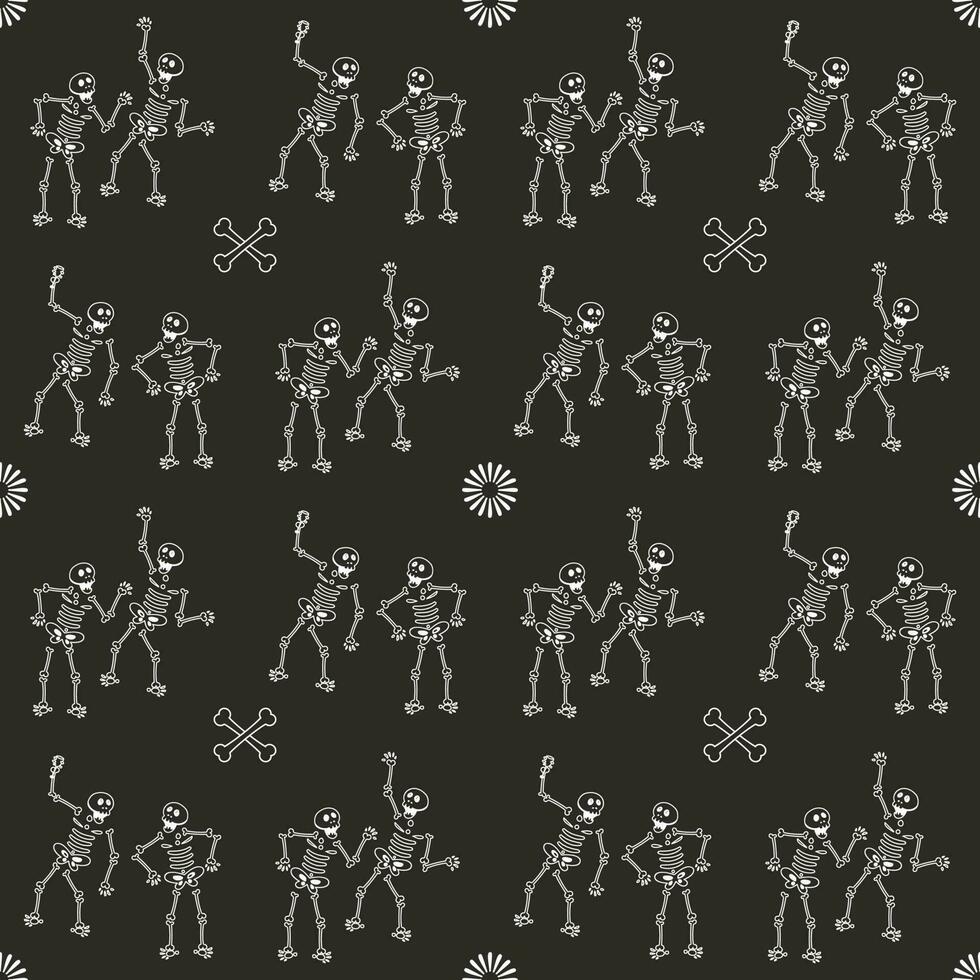 sömlös skelett dans mönster bakgrund i svart och vit Färg. vektor