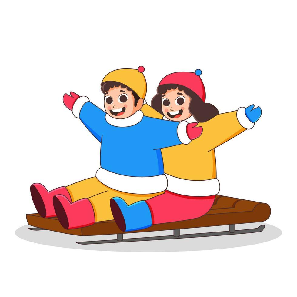 heiter Junge und Mädchen Sitzung auf Eis Skateboard Illustration. vektor