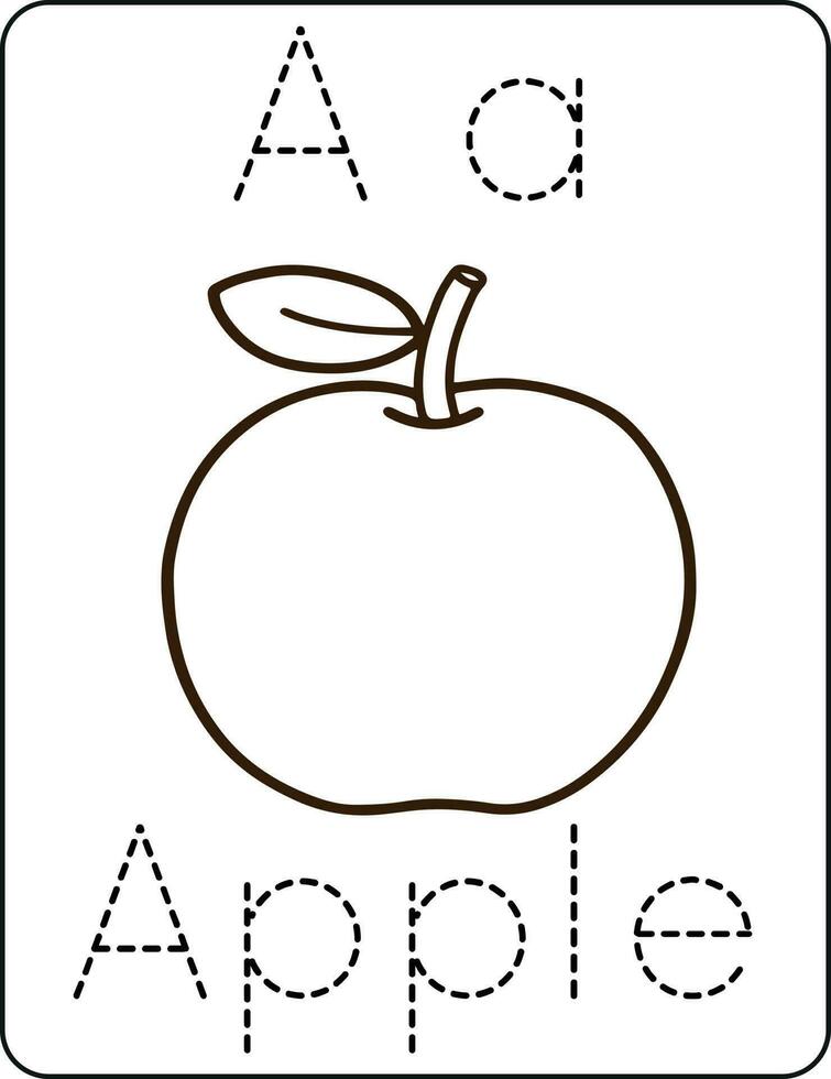 Brief äh, Großbuchstaben und Kleinbuchstaben, süß Kinder Färbung ein Apfel, ABC Alphabet Rückverfolgung trainieren Arbeitsblatt von ein Apfel zum Kinder Lernen Englisch Wortschatz und Handschrift Vektor Illustration