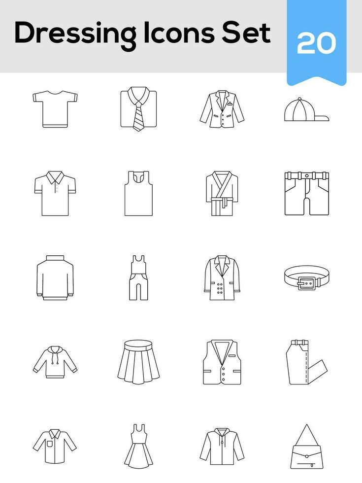 uppsättning av klä på sig ikoner eller symbol i stroke stil. vektor