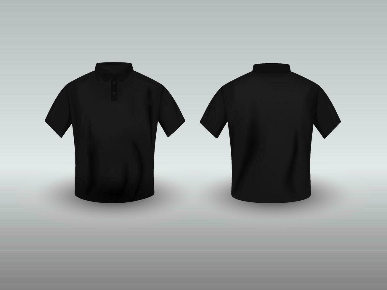 Vorderseite und zurück Aussicht von schwarz realistisch Polo T-Shirt Vorlage auf grau Hintergrund. vektor