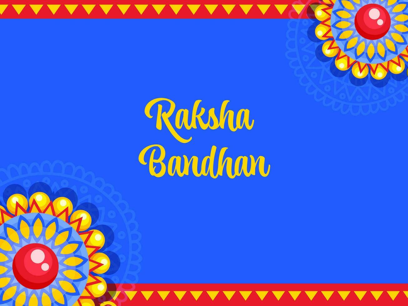 Raksha Bandhan Schriftart mit Blumen- dekoriert auf Blau und rot Hintergrund. vektor