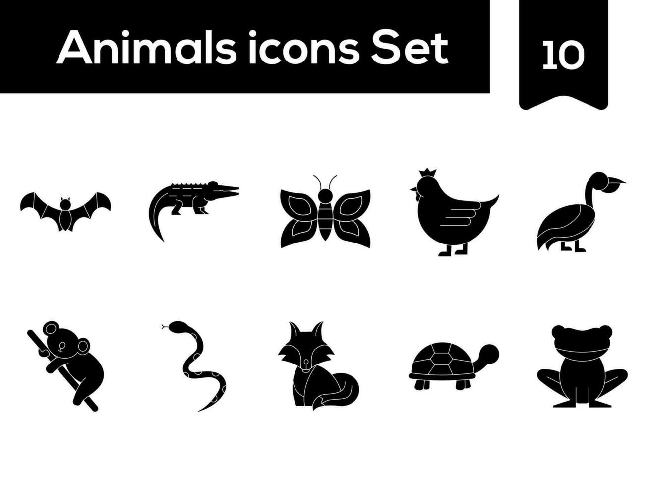 glyf stil djur ikoner uppsättning på vit bakgrund. vektor