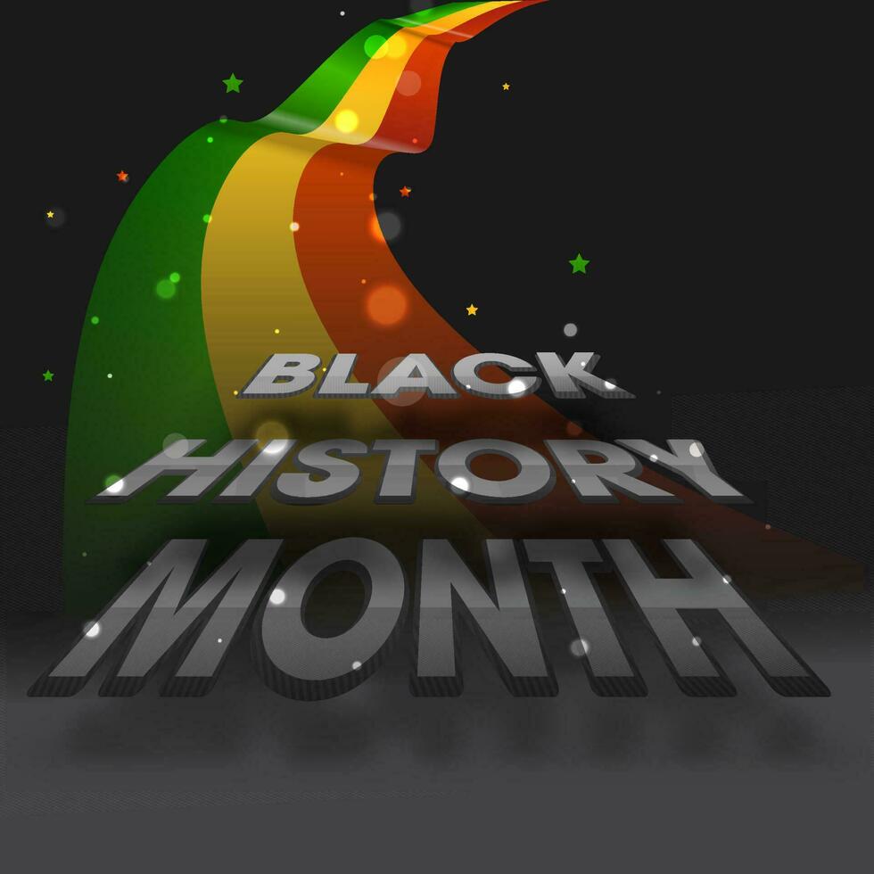 schwarz Geschichte Monat Text mit dreifarbig Band Flagge und Bokeh bewirken auf dunkel grau Hintergrund. vektor