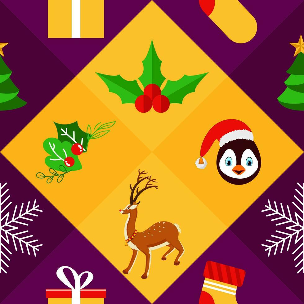 Weihnachten Thema nahtlos Muster Hintergrund im Gelb und lila Farbe. vektor