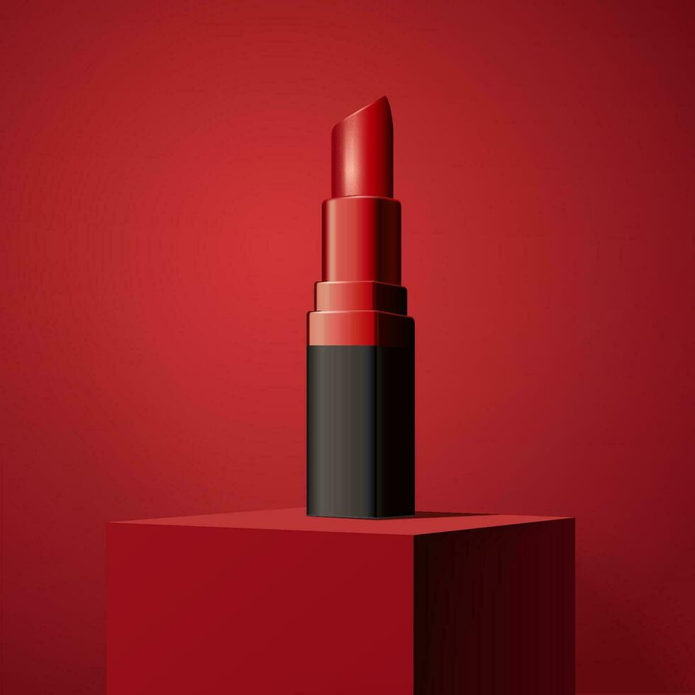 attraktiv rot Lippenstift Produkt auf Platz Bühne im 3d Illustration vektor