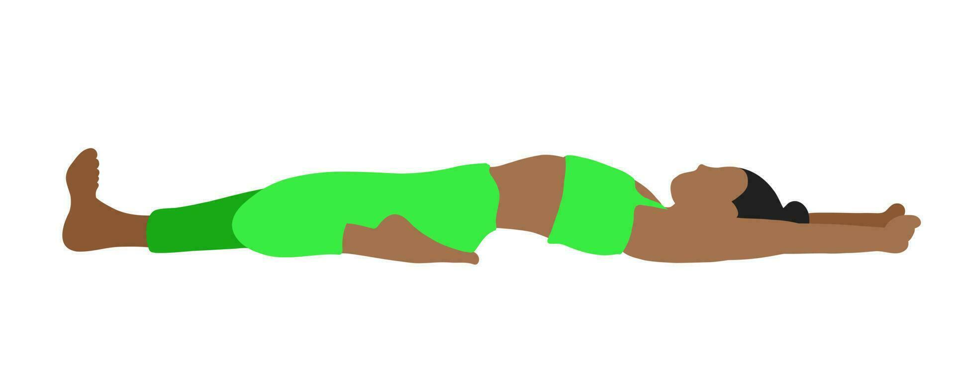 Flexibilität Pilates Yoga Pose. afrikanisch amerikanisch weiblich, Dame, Frau, Mädchen. Meditation, Pilates, mental Gesundheit, Ausbildung Fitnessstudio. Vektor Illustration im Karikatur eben Stil isoliert auf Weiß Hintergrund.