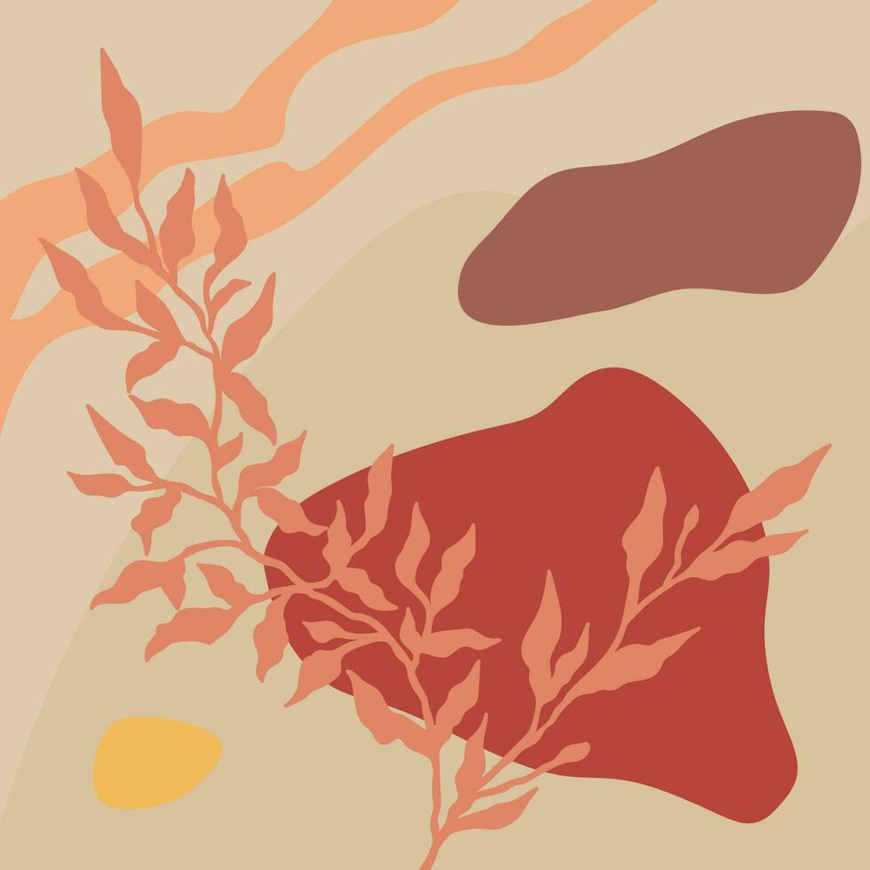 abstrakt botanisch Hintergrund mit Formen und Linien im orange, rot und Beige Farben. Konzept Vektor Kunst