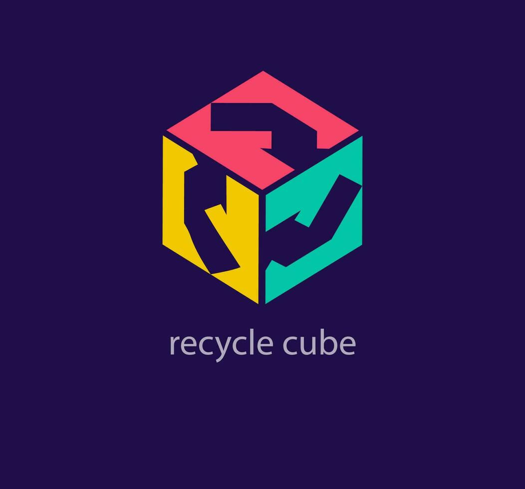 kreativ recyceln Pfeil Würfel Logo. einzigartig Design Farbe Übergänge. Benutzerdefiniert ökologisch Transformation Logo Vorlage. Vektor. vektor