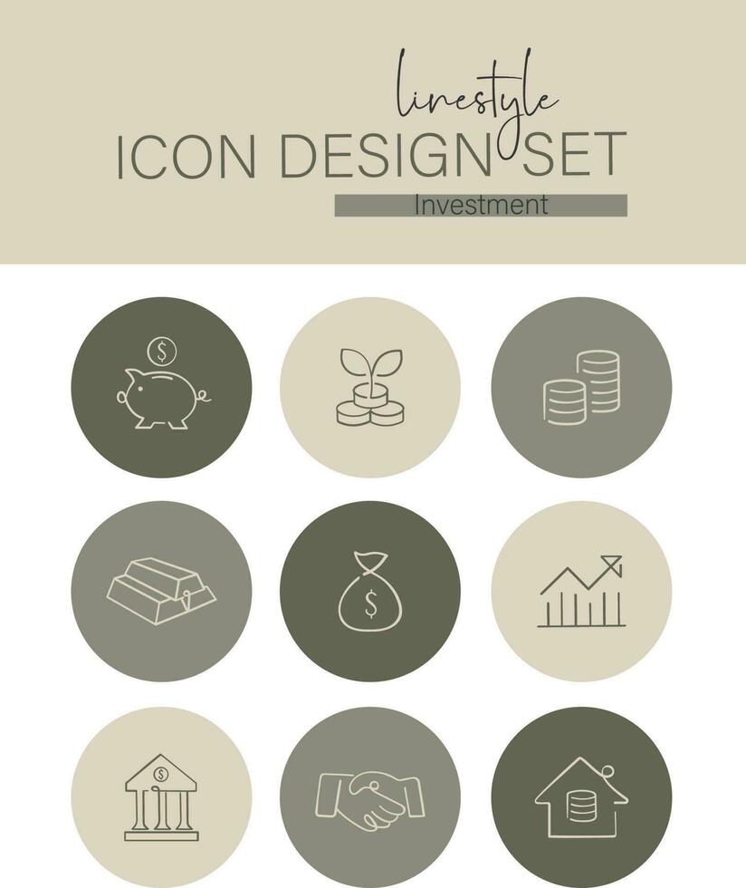 linjestil ikon design uppsättning investering vektor