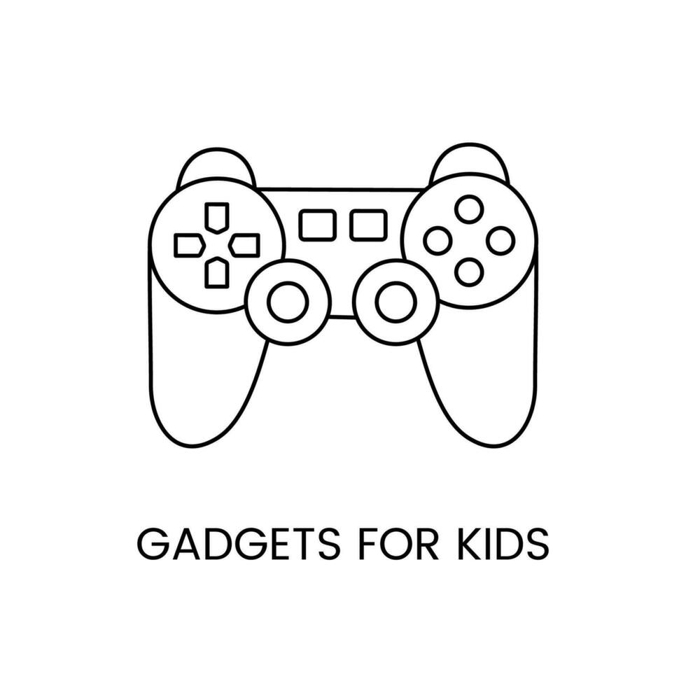 Gadgets zum Kinder, Spiel Konsole Fernbedienung Steuerung Linie Symbol im Vektor, Illustration zum Kinder online speichern. vektor