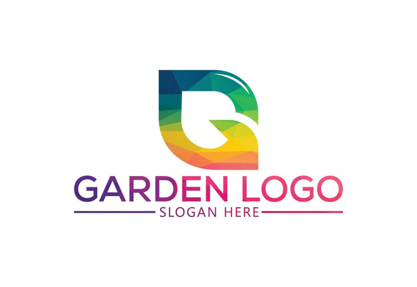 låg poly och grön trädgård logotyp design, vektor design mall