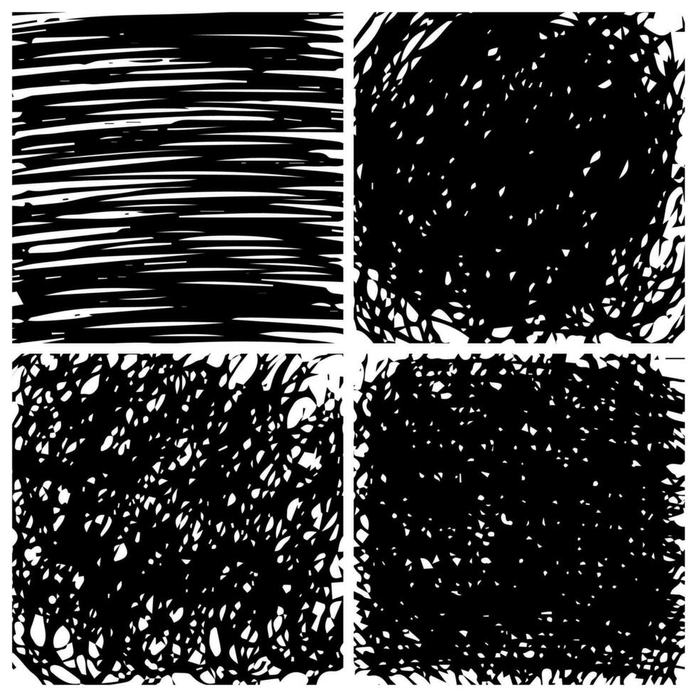 hand dragen klottra bakgrund. uppsättning av fyra abstrakt svartvit klotter bakgrunder. vektor illustration