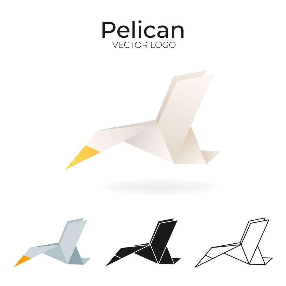 Origami Vektor Logo einstellen mit Pelikan. isoliert Logo im anders Variationen. Gradient, Farbe, schwarz und Gliederung Logo zum Unternehmen, Grafik Design und damit An.
