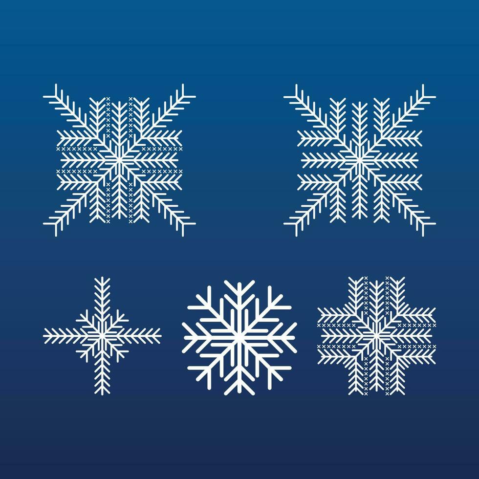 Schneeflocke Winter einstellen von schwarz isoliert fünf Symbol Silhouette auf Blau Hintergrund vektor