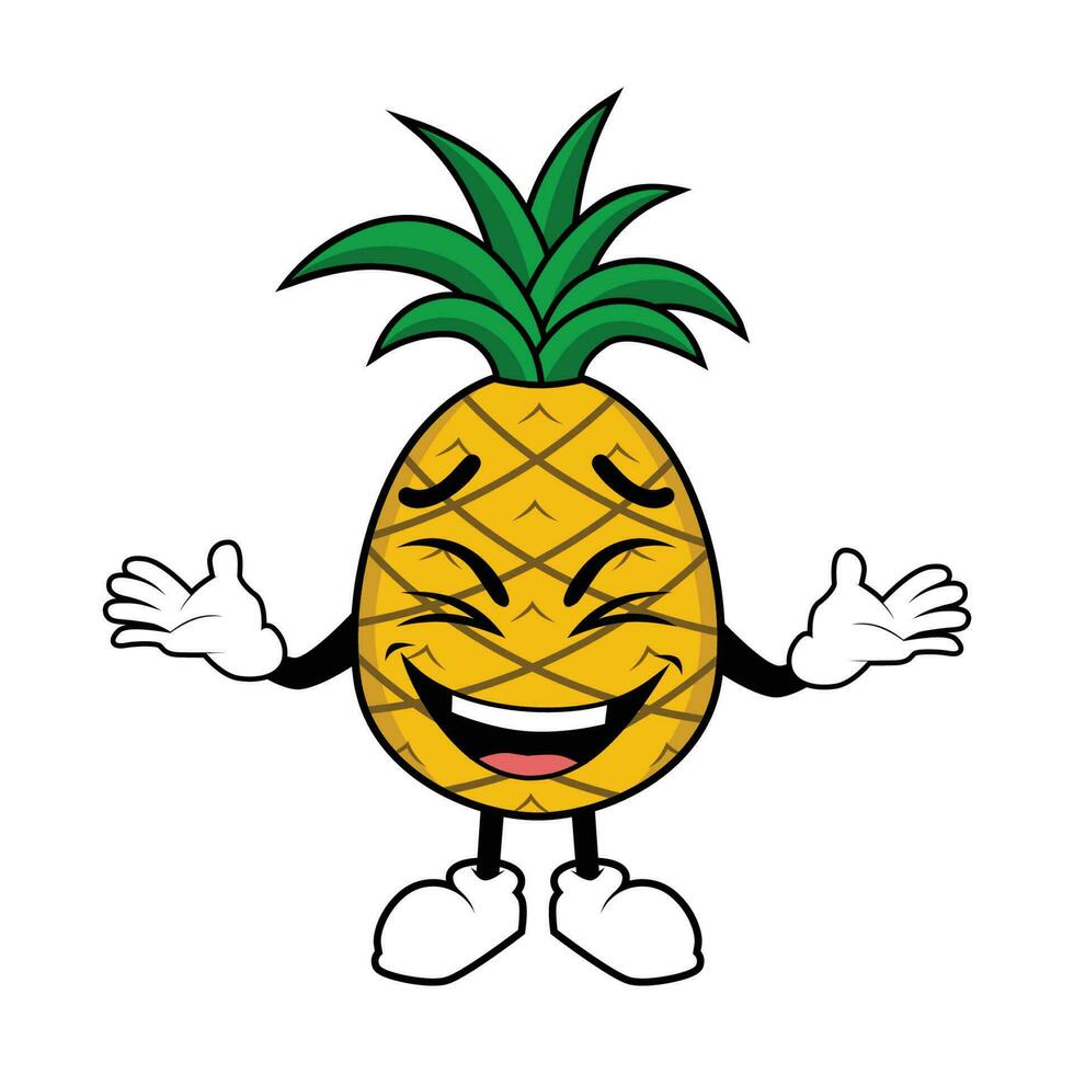 ananas frukt maskot tecknad serie skrattande lyckligt vektor