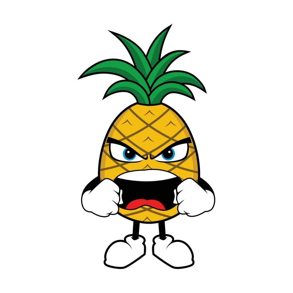 ananas frukt maskot tecknad serie med arg gest vektor