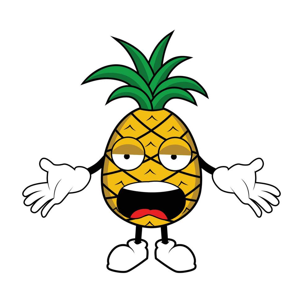 ananas frukt maskot tecknad serie med arg gest vektor