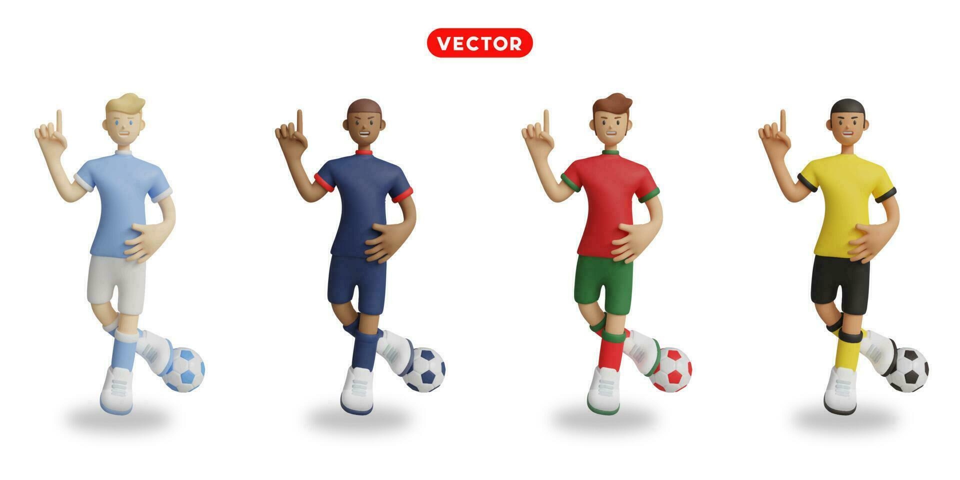 Fußball Spieler im Himmel Blau, Blau, rot mit Grün, und Gelb Uniformen. vektor