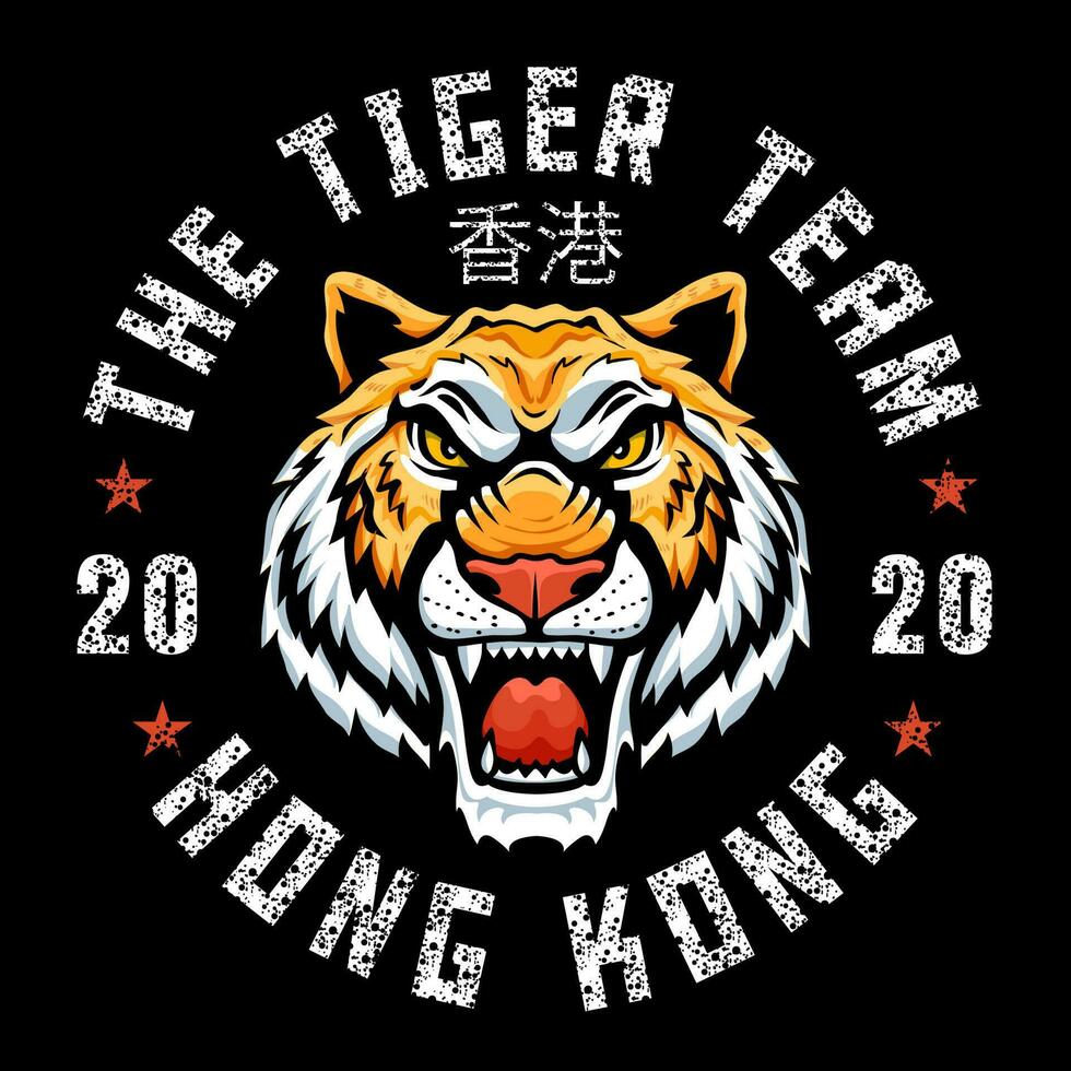 tiger team hongkong lappa broderi tshirt vektor stock