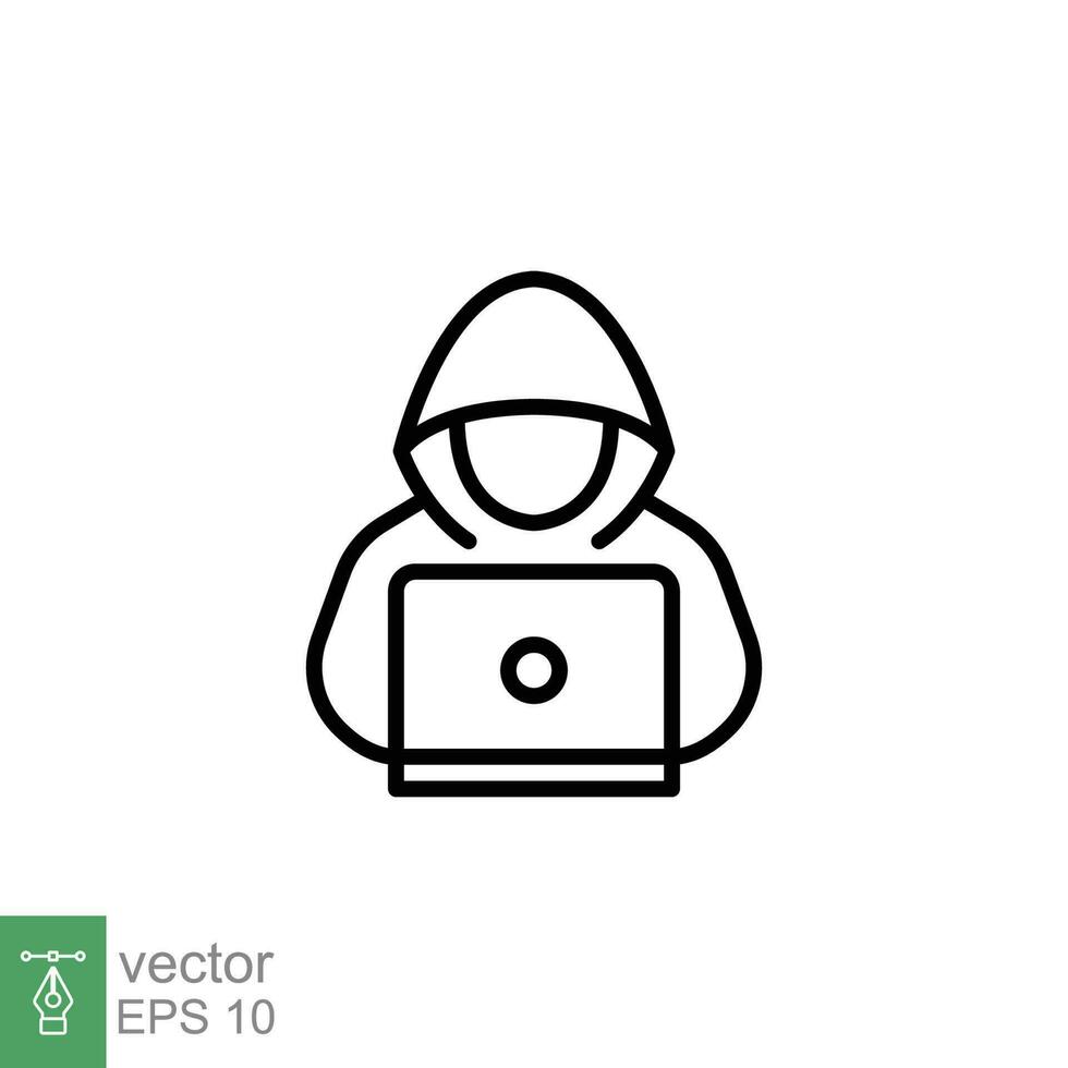 hacker ikon. enkel översikt stil. Cyber brott, dataintrång, Lösenord stöld, spionprogram, teknologi begrepp. tunn linje symbol. vektor symbol illustration isolerat på vit bakgrund. eps 10.