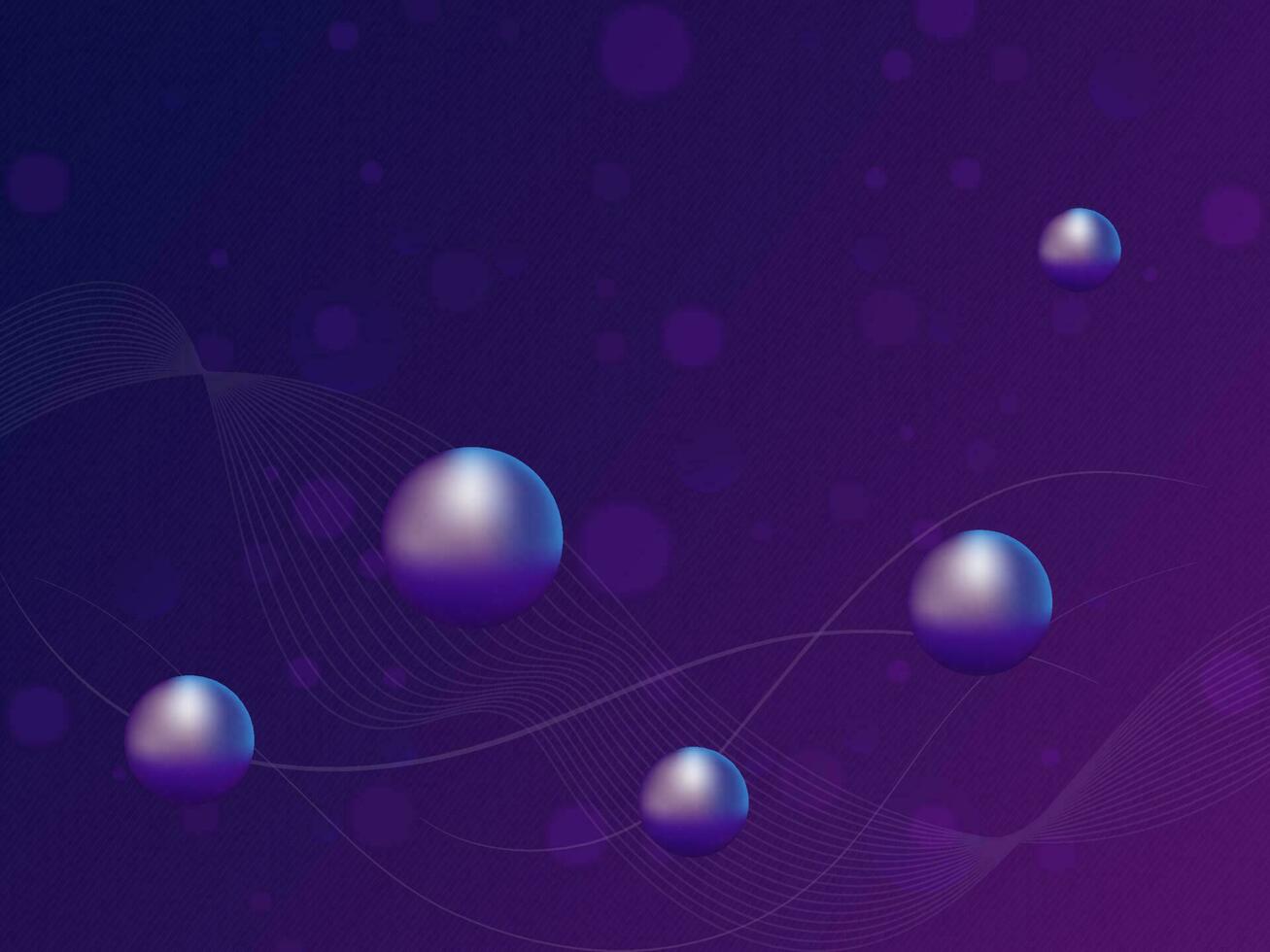 abstrakt violett Hintergrund mit Bewegung wellig Linien und 3d Bälle. vektor