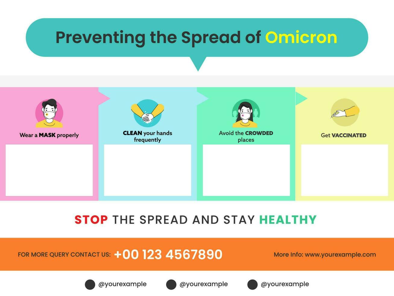 verhindern das Verbreitung von omikron Konzept basierend Poster Design mit Kopieren Raum, Kontakt Information. vektor