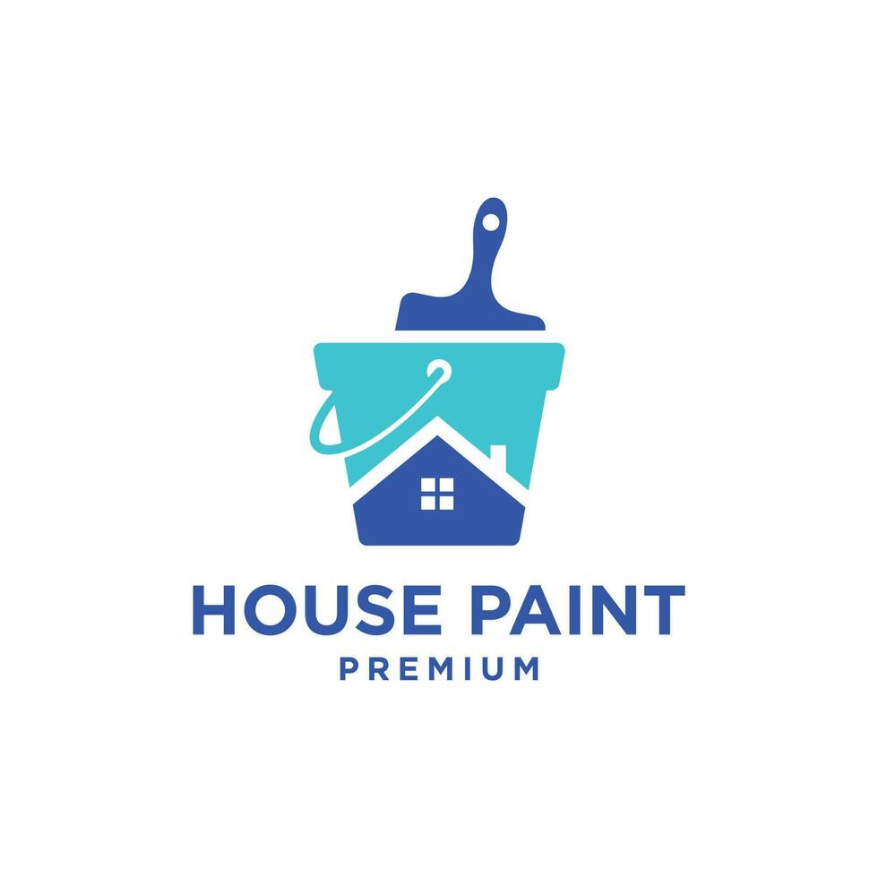 Haus Farbe Logo mit Eimer und Bürste Konzept vektor