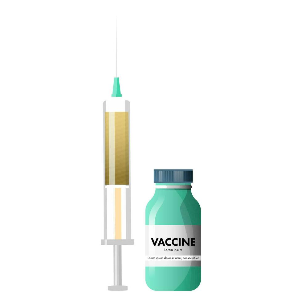 Impfstoff Flasche mit Spritze Element auf Weiß Hintergrund. vektor