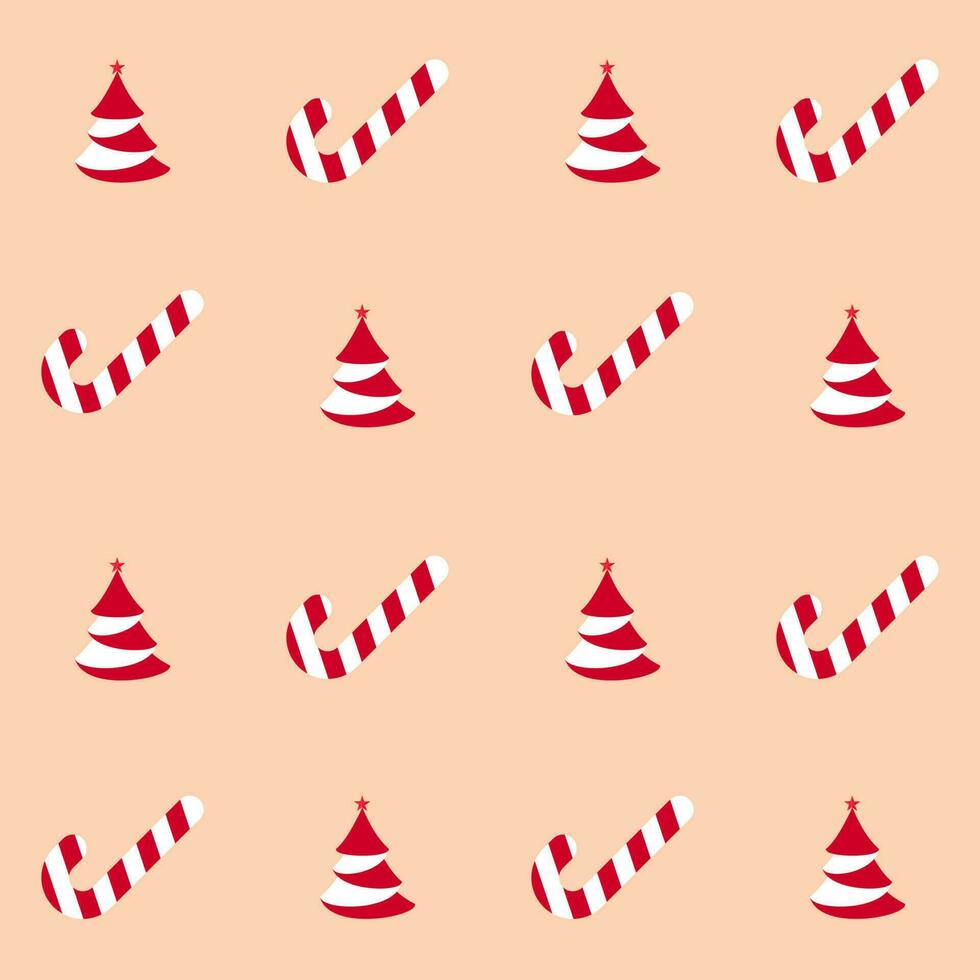 rot und Weiß Weihnachten Baum mit Süßigkeiten Stöcke dekoriert Hintergrund. vektor