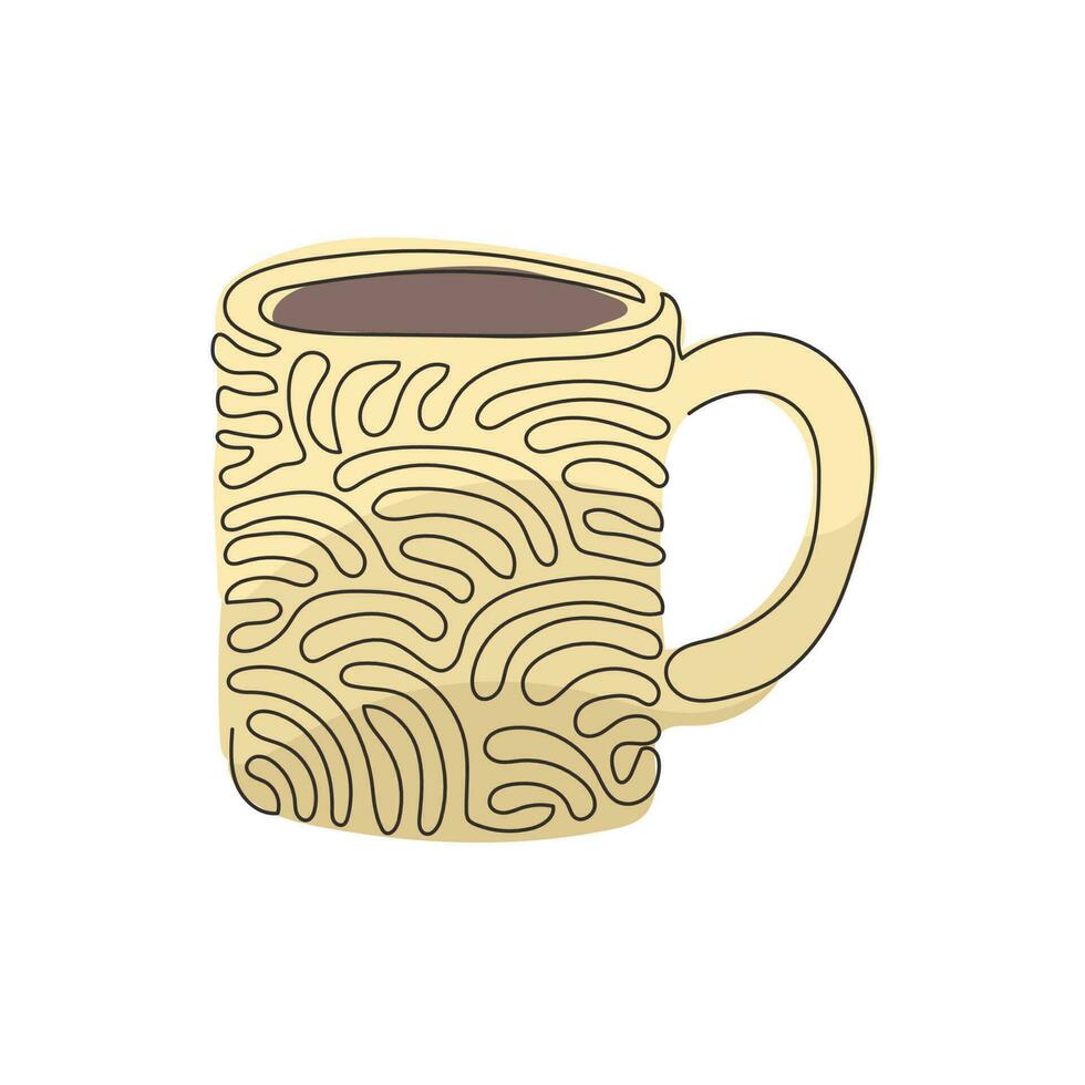 kontinuierliche einzeilige kaffeetasse für latte, espresso, cappuccino. Heißer trinkfertiger Kaffee zum Frühstück am Morgen. Swirl-Curl-Stil. einzeiliges zeichnen design vektorgrafik illustration vektor