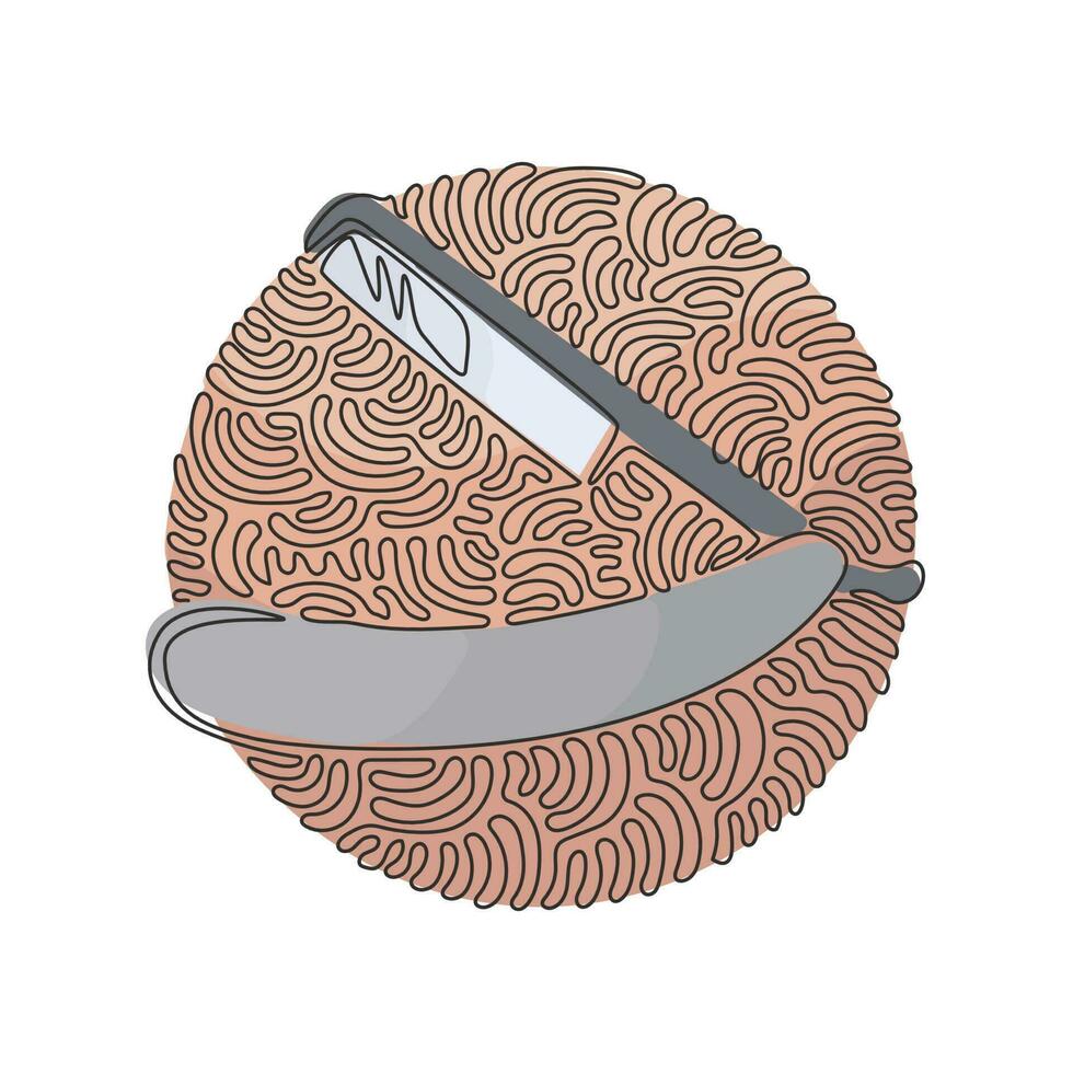 rakhyvel för rakning med en rad ritning. realistisk illustration av rakhyvel med handtag och rakhyvlar för män. swirl curl cirkel bakgrundsstil. en rad rita design vektorgrafik vektor