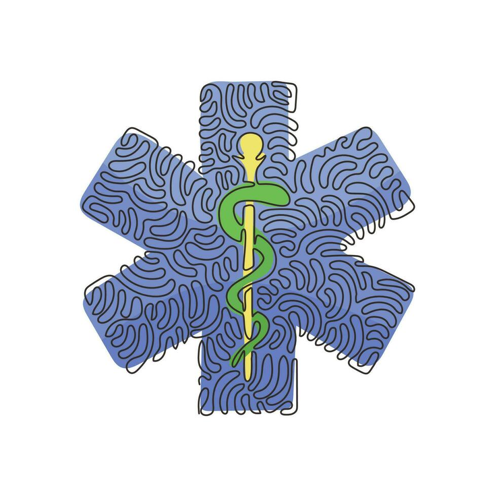 enda kontinuerlig linje ritning medicinsk orm hälsa symbol. medicinsystem och hälsovårdskoncept. medicinsk ikon. medicin logotyp. swirl curl stil. en rad rita grafisk design vektorillustration vektor